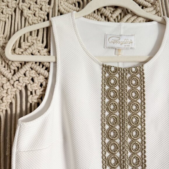 Pappagallo White Textured Knit Tank Dress with Gold Detail and Lace Trim Size XS - Picture 3 of 5